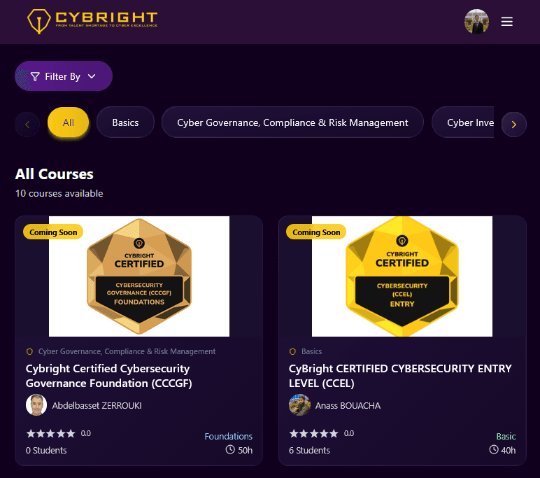CyBright course catalog